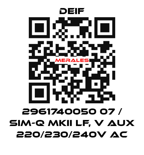 2961740050 07 / SIM-Q MKII LF, V aux 220/230/240V AC Deif