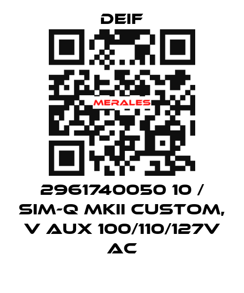 2961740050 10 / SIM-Q MKII CUSTOM, V aux 100/110/127V AC Deif