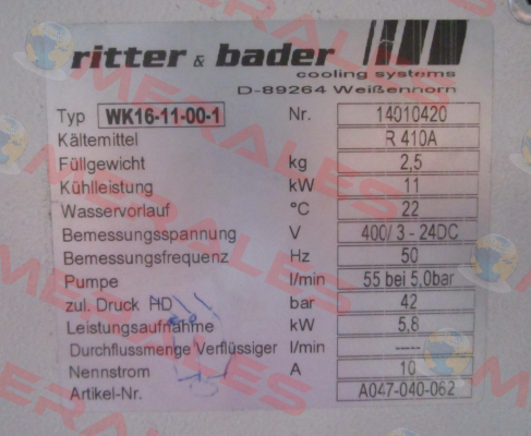 A047-040-062 / WK16-11-00-1-R410A Ritter & Bader