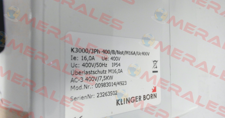 0098.3014 K3000/3Ph-400V/B/Not-Halt/MxA/Uc400V Klinger Born