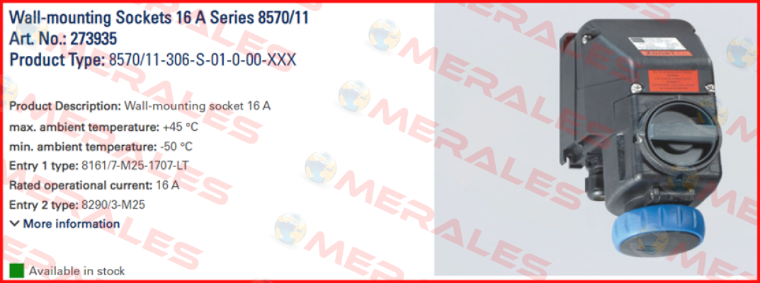 P/N: 273935, Type: 8570/11-306-S-01-0-00-XXX Stahl