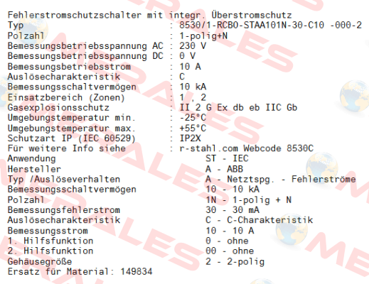 8530/1-RCBO-STAA101N-30-C10 -000-2 / 322003 Stahl
