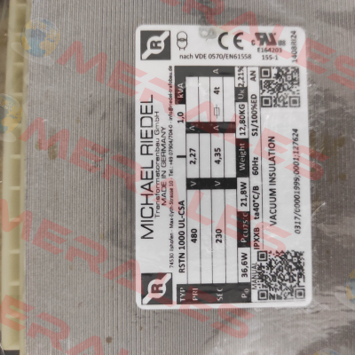 0317/00001999 // RSTN1000UL-CSA 1,0kVA IPXXB Michael Riedel Transformatorenbau