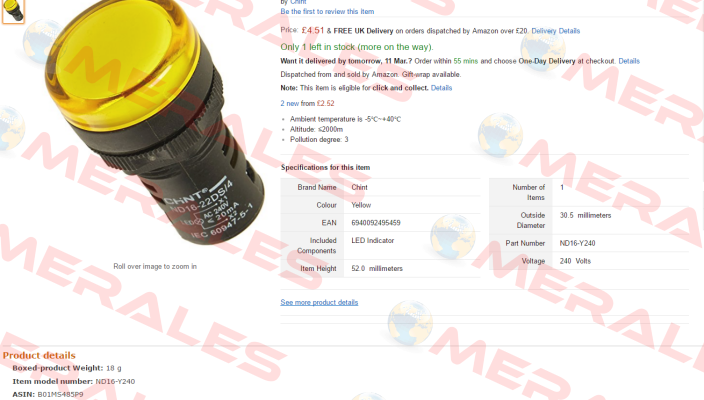 ND16 – 22C/2 LED - RED  Chint
