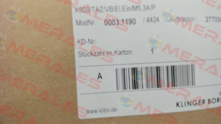 p/n: 0003.1190, Type: K900/TAZ/VB/El.Ein/M5,3A/P Klinger Born