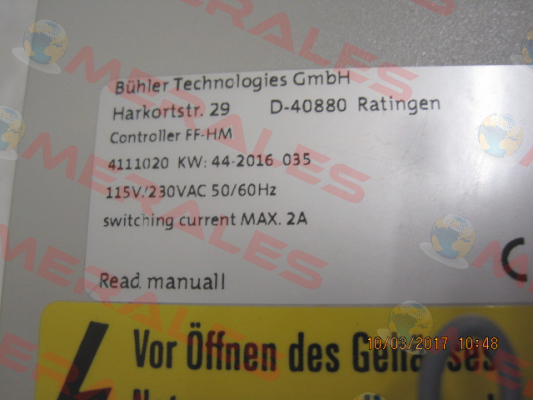 PN: 4111020 / Type:  FF-HM-230 Bühler Technologies