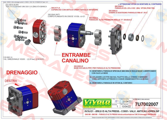 Oil seal kit for 7U7002007 0 Vivoil Oleodinamica Vivolo