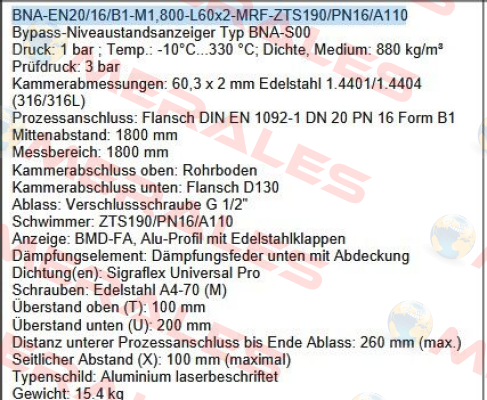 BNA-EN20/16/B1-M1,800-L60x2-MRF-ZTS190/PN16/A110 Ksr Kuebler