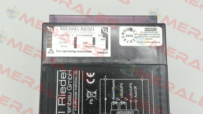 0251- 0000016D / RDCUSV16D DC20,6V Michael Riedel Transformatorenbau