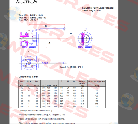 Plug valve, type 131-ISO DN 40  PN 10  Xomox