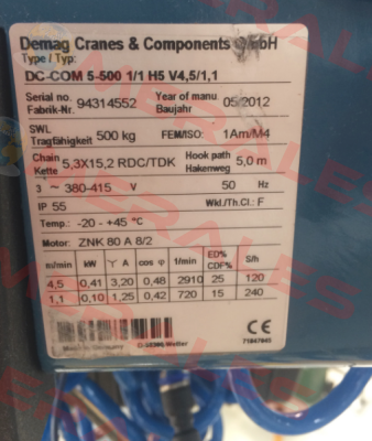 Hook for DC-COM 5-500 1/1 H5 V4,5/1/1  Demag