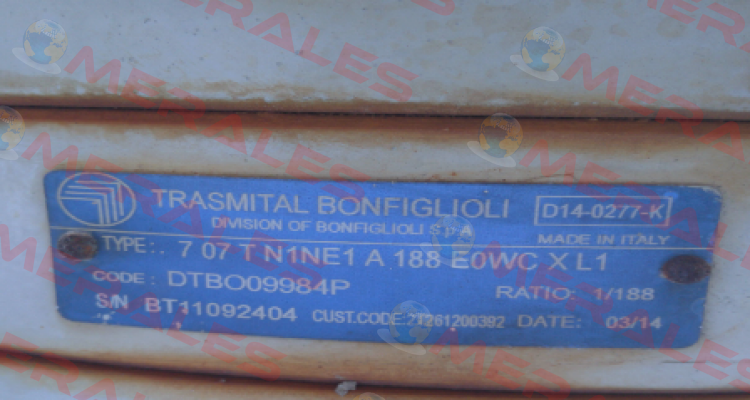 707 T N1NE1 A 188 E0WC X L1 Bonfiglioli