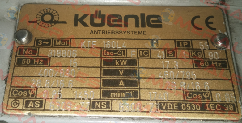 motor KTE 160L4      SERI NO :318806 Küenle