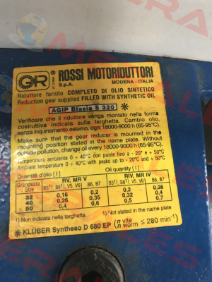 Gear For MR V 50U0 2A obsolete,replaced by MR V 50 UO3A - 80A 4 ... B5 / 70  Rossi