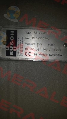 Type: RA 0250 D 501 QMXX  P/N: P104530102  obsolete replaced by  RA0255  Busch