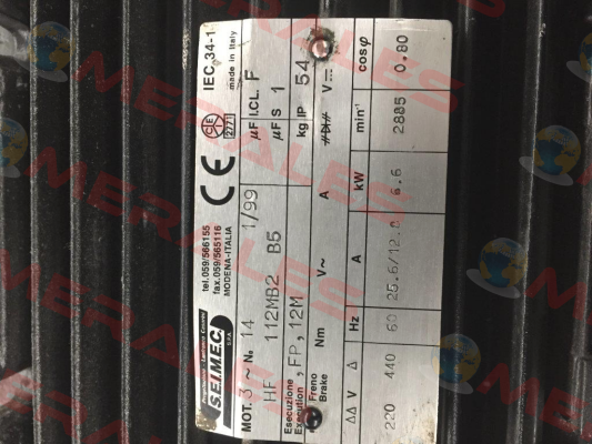 HF 112MB2 B5 - not available, alternative - HB 112MB 2 220.440-60 B5 or HB3 132S 2 220.440-60 B5R  Seimec (Rossi)