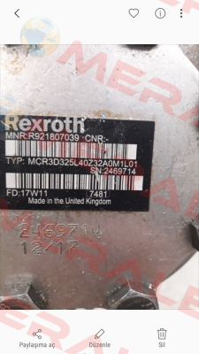 P/N: R921807039 Type: MCR3D325L40Z32A0M1L01 obsolete/replacement P/N: R921812184 Type: MCR3D325L40Z33A0M1L01SO533  Rexroth
