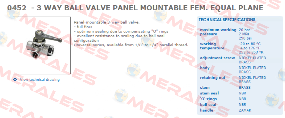 Handle for 0452 06 13  - 3 WAY BALL VALVE  Legris (Parker)