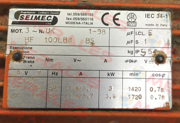 HF100LB4 B5 Obsolete! Replaced by HB3 112MA 4 230.400-50 B5  Seimec (Rossi)