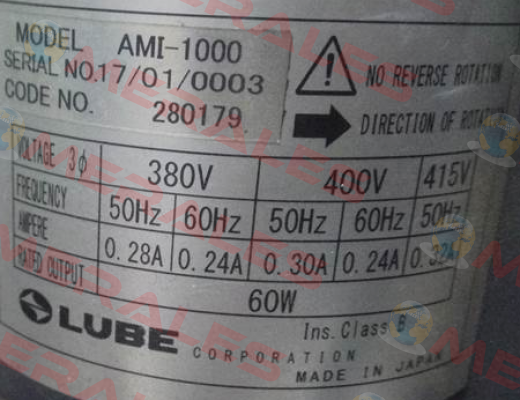 Model:AMI-1000  S/N:17/01/0003 oem Lube