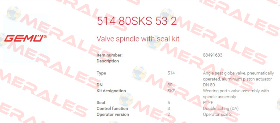P/N: 88491683, Type: 514 80SKS 53 2 Gemü