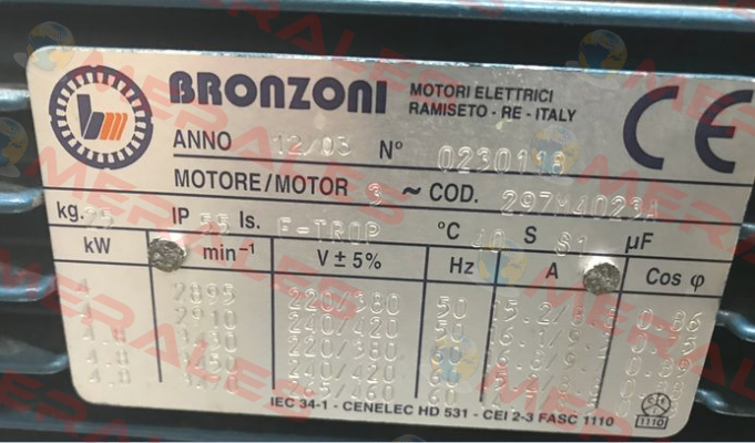 0230118 ( OEM code RCOMV 00021  ) Bronzoni