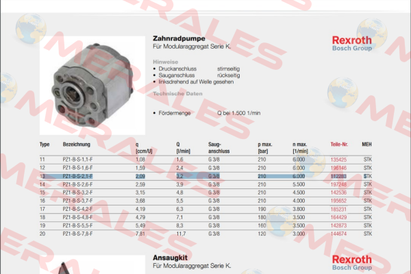 PZ1-B-S-2,1-F obsolete,alternative BR1 (2,00 ccm/U) Rexroth