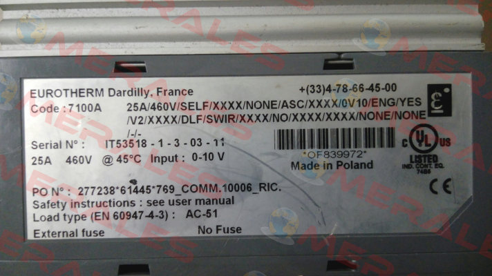 7100A obsolete/replacement EPACK-1PH/25A/500V/V2/XXX/TCP/XXX/XXXXX/HSP-25 Eurotherm
