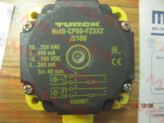 p/n: 13443, Type: NI40-CP80-FZ3X2/S100 Turck