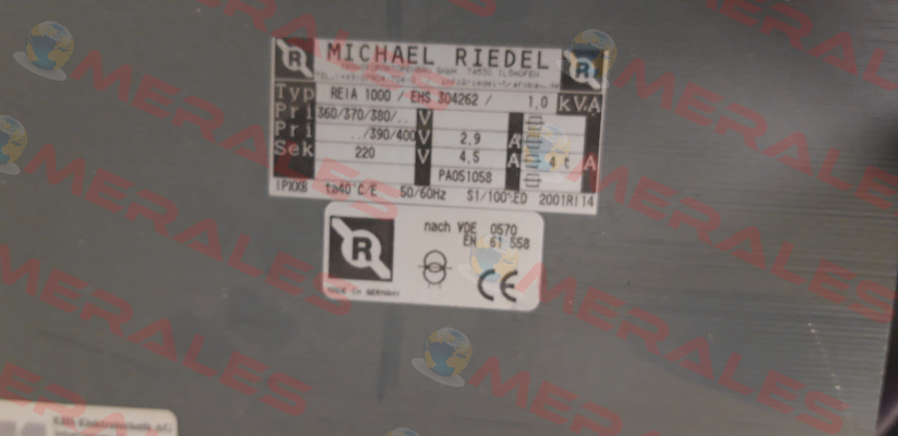 P/N: 0053/00000196 Type: REIA1000 1000VA IP00 Michael Riedel Transformatorenbau