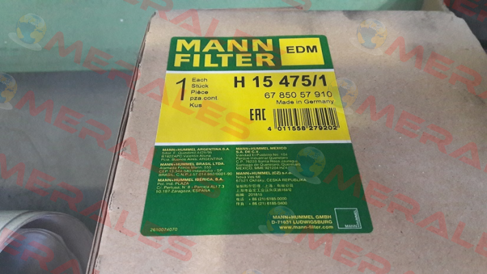 P/N: 6785057910 Type: H 15 475/1 Mann Filter (Mann-Hummel)