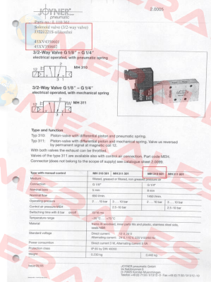 J3221221S, Type: MH 310801 G1/4 Joyner Pneumatic
