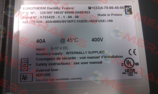 TE10A 40A/400V/0V10/FC1/GER/-//NOFUSE/-//00- no longer available, alternativ model EFIT/40A/400V/0V10/FC1/GER/SELF/XX/NOFUSE/-/ Eurotherm