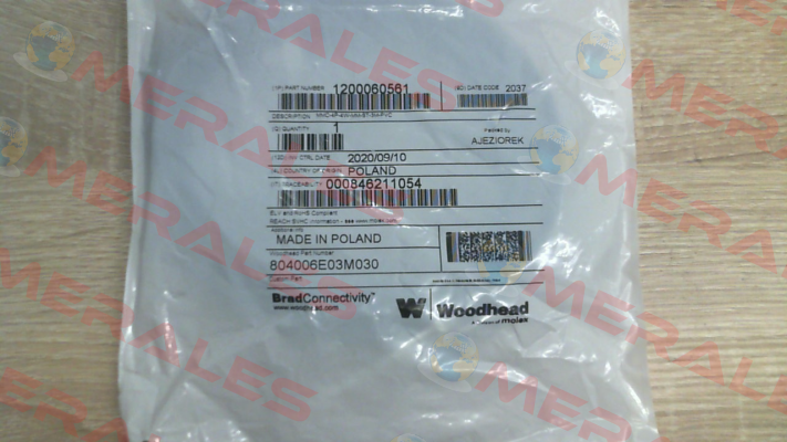PN:1200060561 (804006E03M030), Type: MMC-4P-4W-MM-ST-3M-PVC Molex