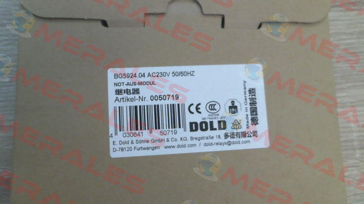 p/n: 0050719, Type: BG5924.04 AC230V 50/60HZ Dold