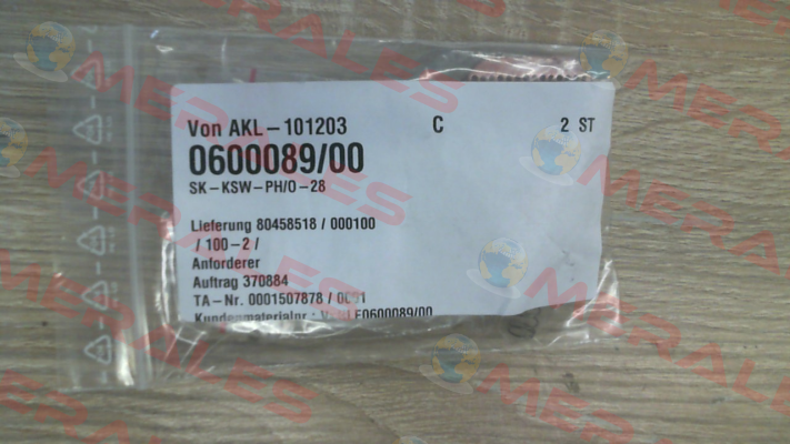 P/n: 0600089/00, Type: SK-KSW-PH/O-28 Vahle