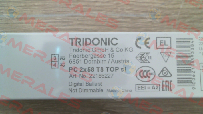 P/N: 22185227 Type: PC 2x58 T8 TOP sl Tridonic