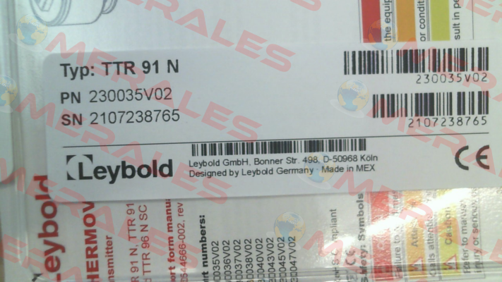 P/N: 230035V02, Type: TTR 91N Leybold