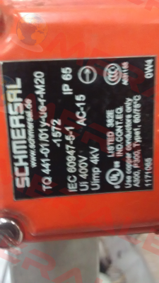 P/N: 101171065 Type: TQ 441-01/01 Y-ue-f-M20-1572 Schmersal