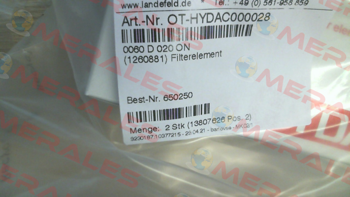 1260881 / 0060 D 020 BN4HC Hydac
