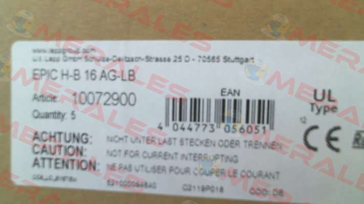 10072900 / EPIC H-B 16 AG-LB (pack x5) Lapp Kabel