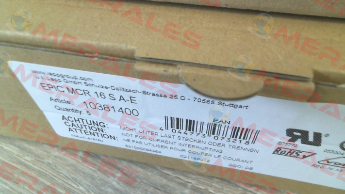 10381400 / EPIC MCR 16 S A-E (pack x5) Lapp Kabel