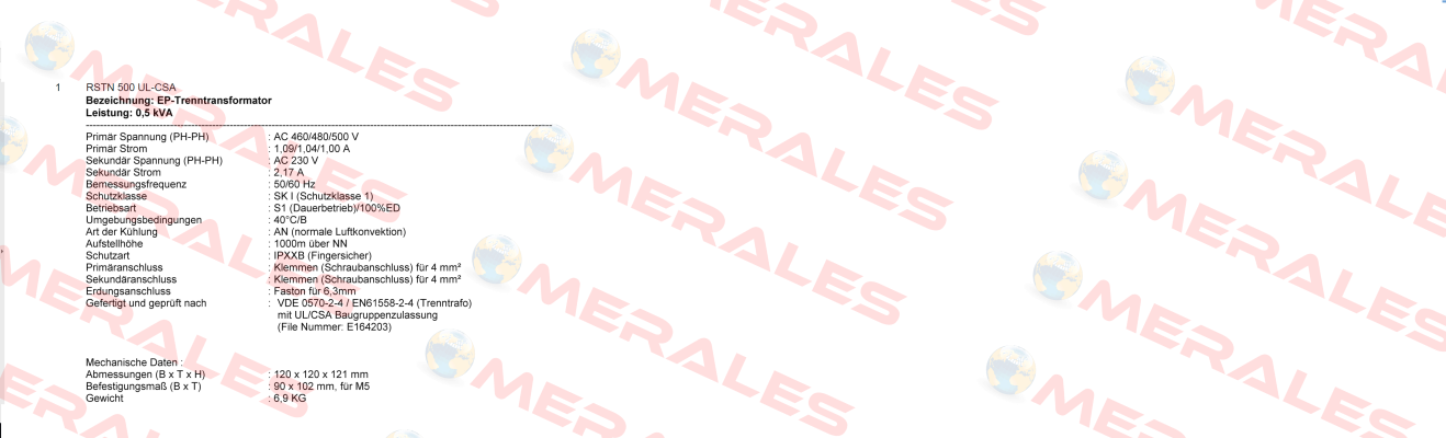 RSTN 500 UL-CSA Michael Riedel Transformatorenbau