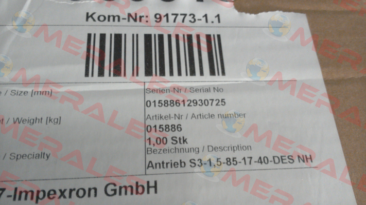 P/N: 015886, Type: S3-1,5-85-17-40-DES NHK Seuster