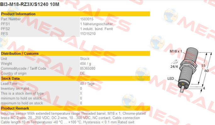 BI3-M18-RZ3X/S1240 Turck