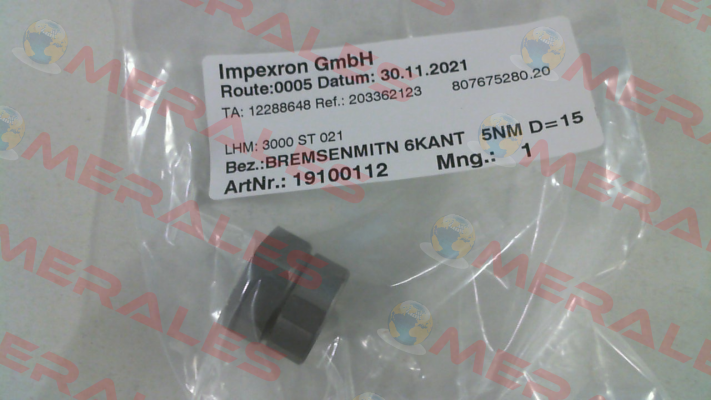 P/N: 19100112 Type: 6KANT 5NM D=15 P Nord