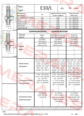 E10/LS (1/2" NPT inlet - 1" NPT outlet) Nuova General Instruments