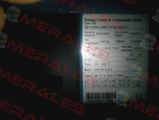 Remote control for DC-COM 5-500 1/1 H5 V4,5/1,1  Demag