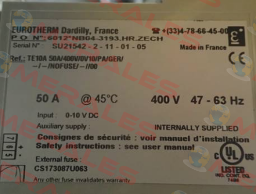 TA10A 50A/400V/0V10/PA/GER Replaced by MODEL (EFIT) Single Phase Power Controller Eurotherm