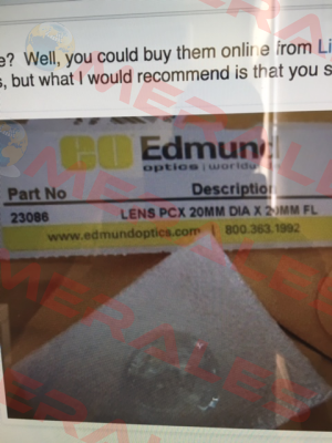P/N:23086 - obsolete, replaced by LENS PCX 20 X 20 UNCTD TS  Edmund Optics